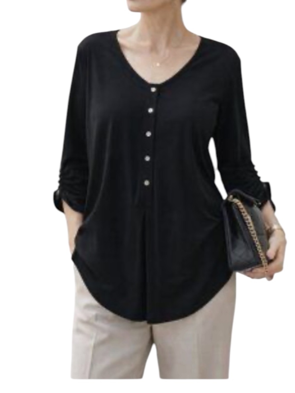 Sympli round neck shaped hem tunic black OOG